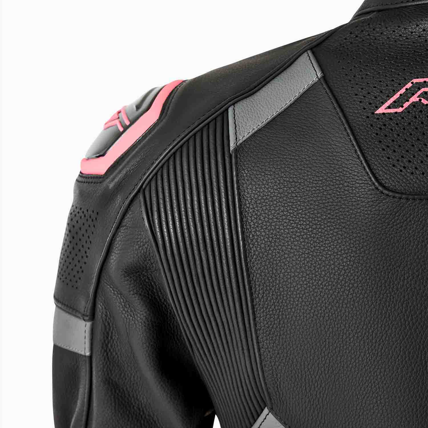 RST S1 D3O Ladies Leather Jacket - Black / Flo Pink