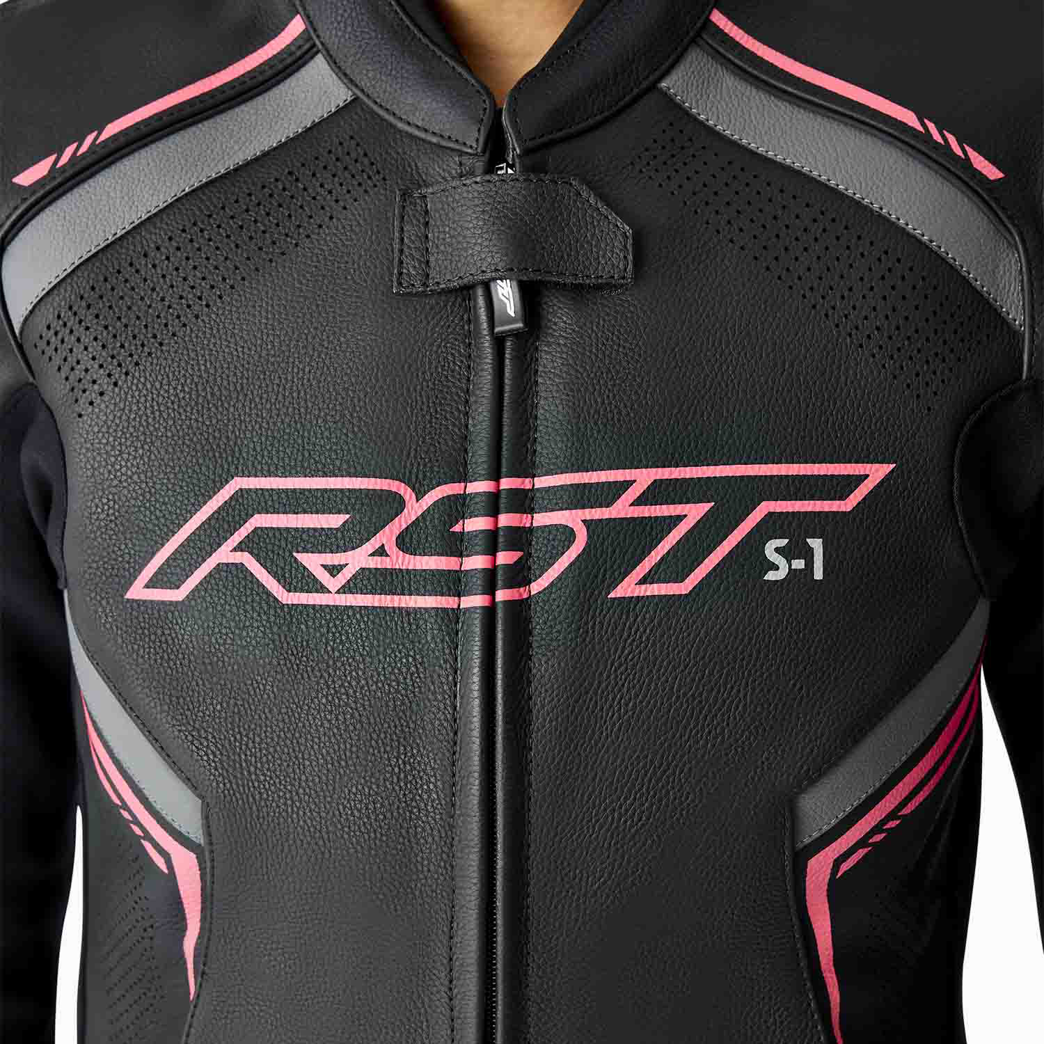 RST S1 D3O Ladies Leather Jacket - Black / Flo Pink