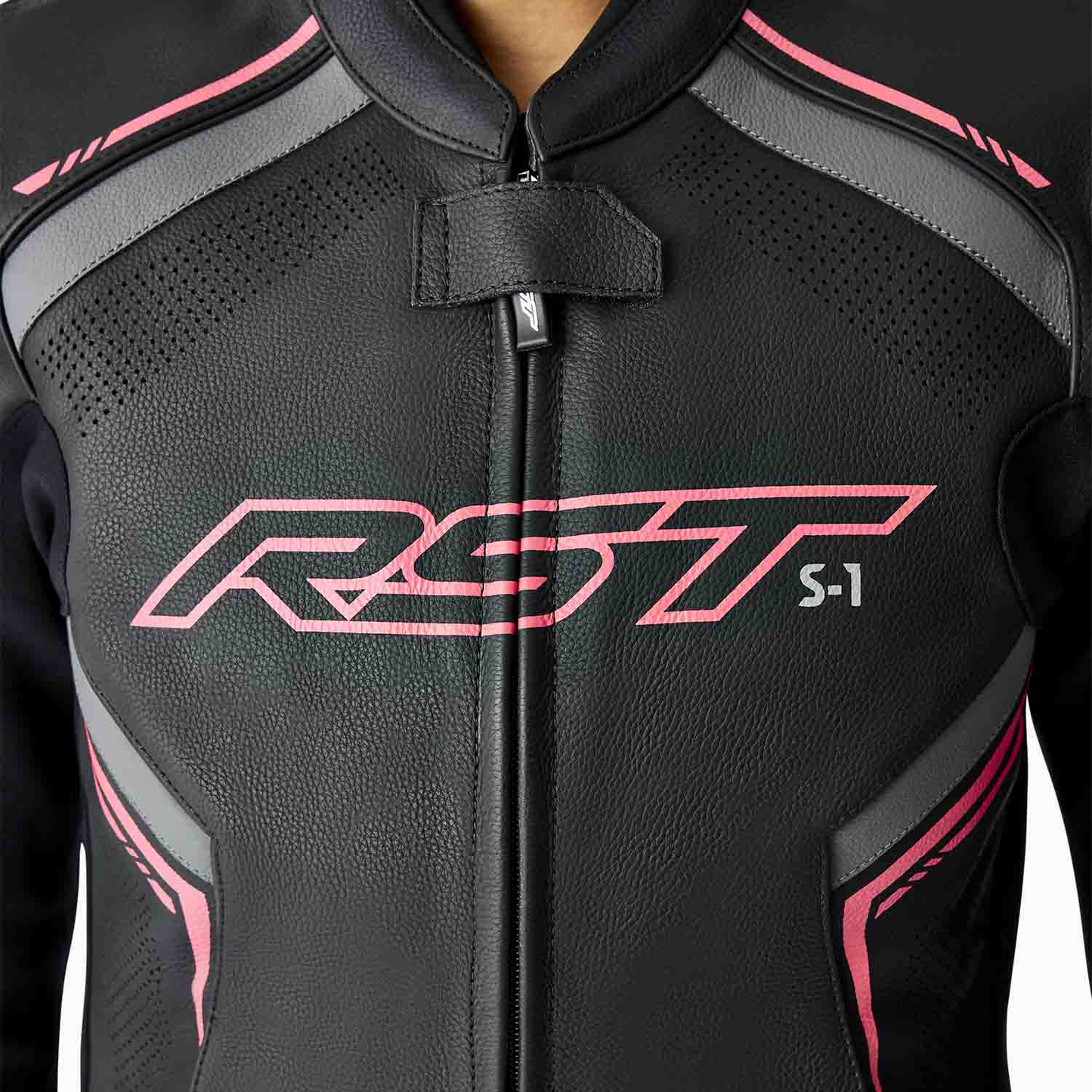 RST S1 D3O Ladies Leather Jacket - Black / Flo Pink