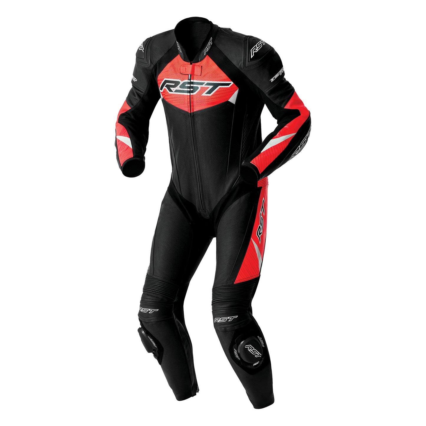 RST Tractech Evo D3O Leather Suit - Black / Flo Red