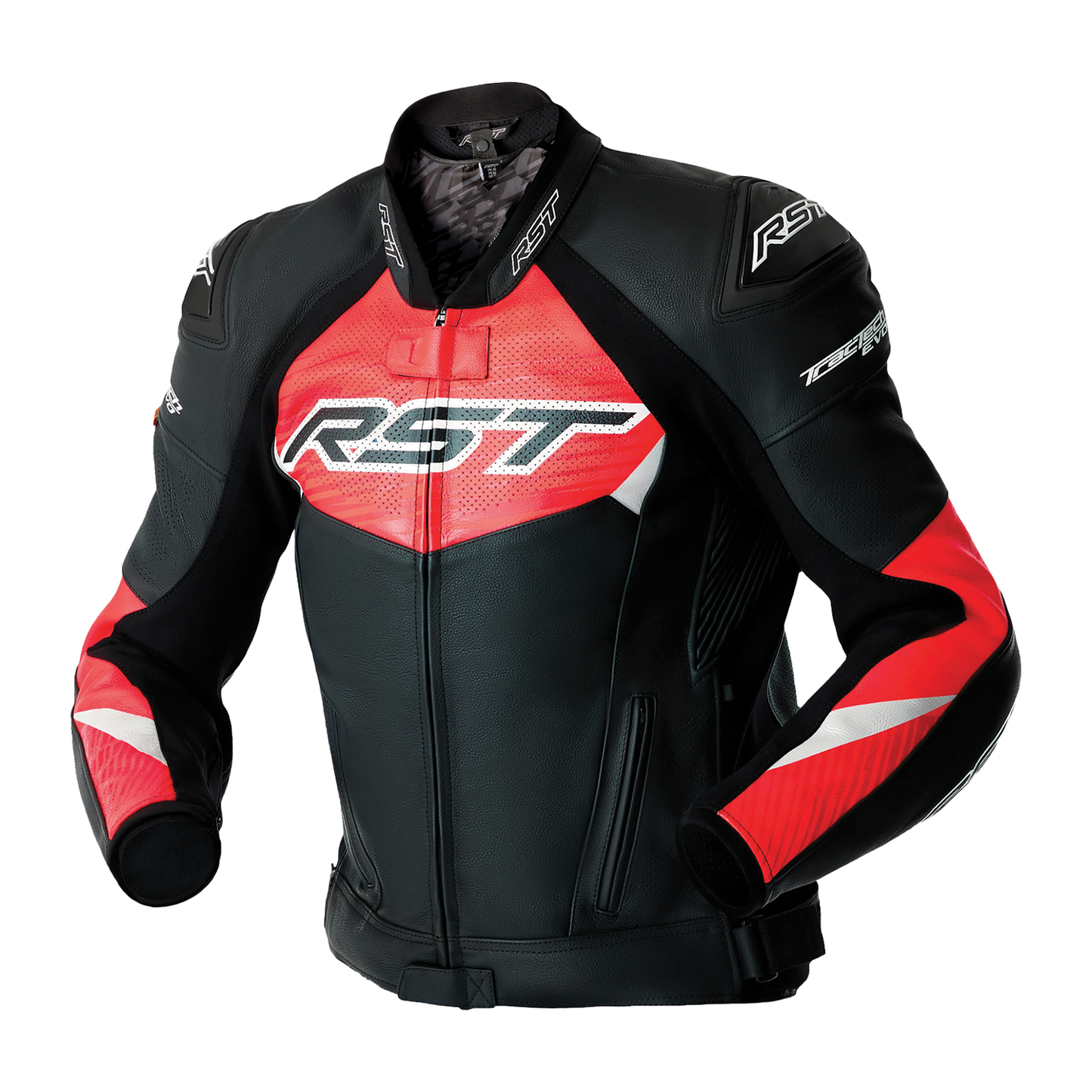RST Tractech Evo D3O Leather Jacket - Black / Flo Red