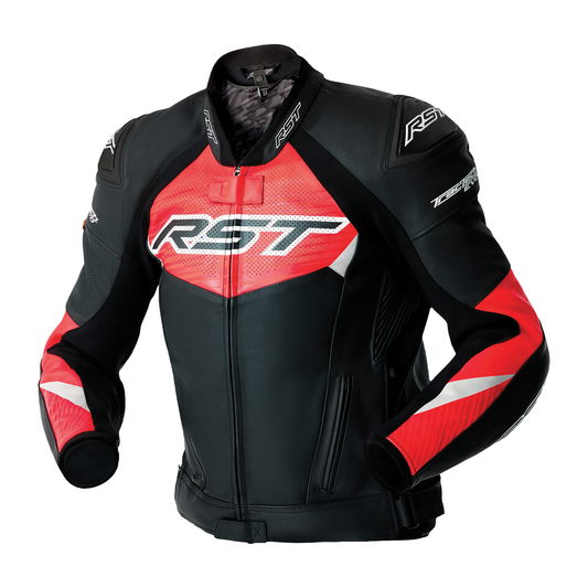 RST Tractech Evo D3O Leather Jacket - Black / Flo Red
