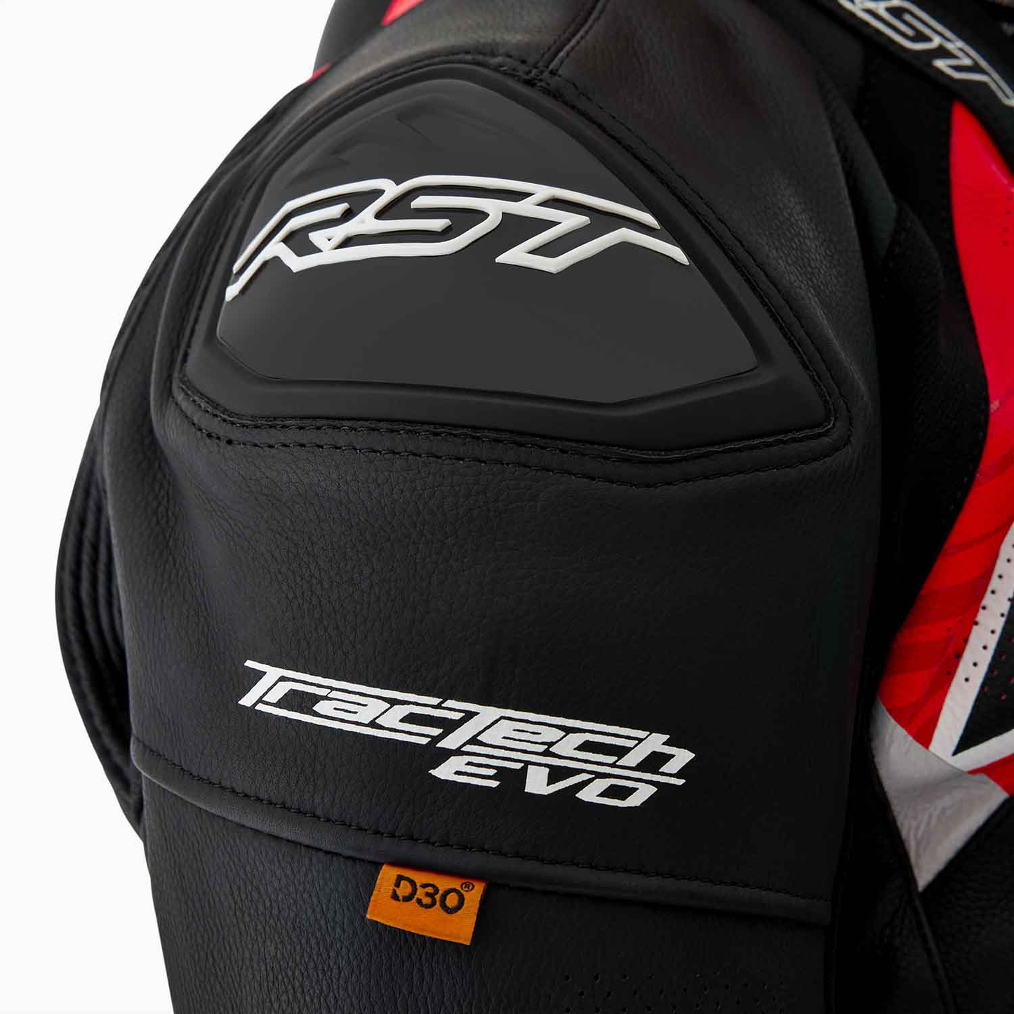 RST Tractech Evo D3O Leather Jacket - Black / Flo Red