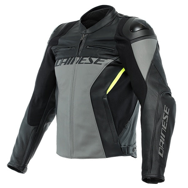 Dainese Racing 4 Leather Jacket - 09F Black / Tibetan Platinum / White