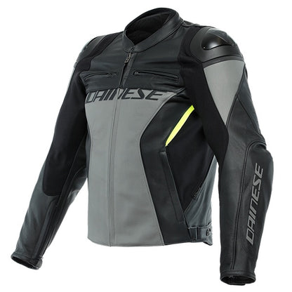 Dainese Racing 4 Leather Jacket - 09F Black / Tibetan Platinum / White