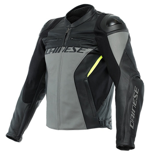 Dainese Racing 4 Leather Jacket - 09F Black / Tibetan Platinum / White