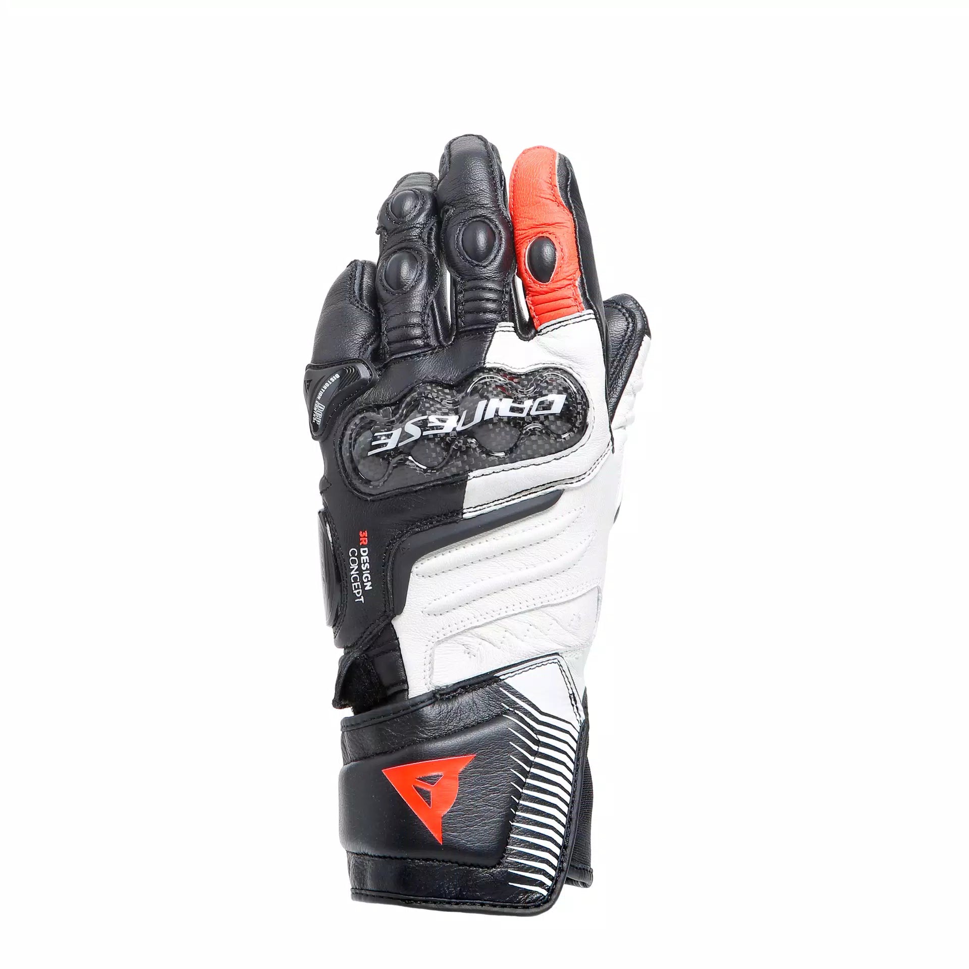 Dainese Carbon 4 Long Ladies Leather Gloves - Black / White / Fluo-Red