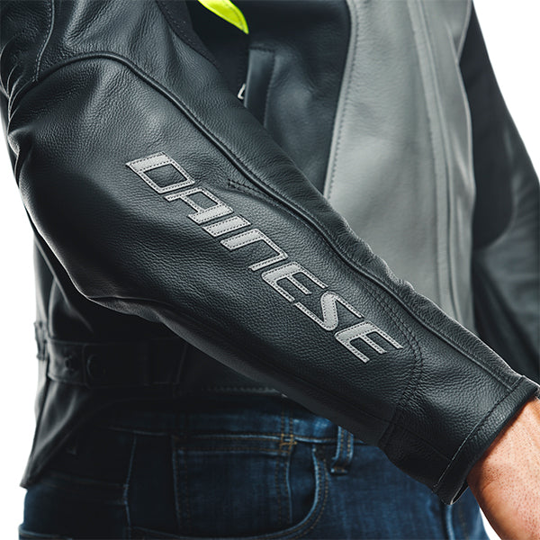 Dainese Racing 4 Leather Jacket - 09F Black / Tibetan Platinum / White