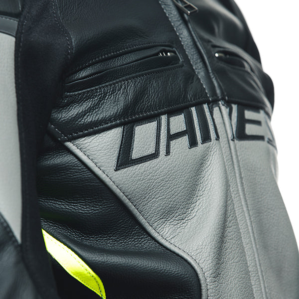 Dainese Racing 4 Leather Jacket - 09F Black / Tibetan Platinum / White