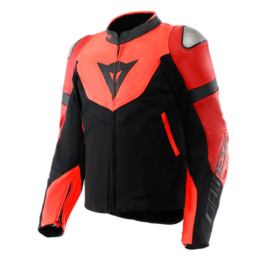 Dainese Iperattiva Leather Textile Jacket 779 - Fluo Red / Black