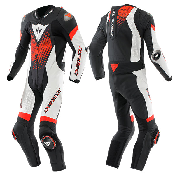 Dainese Laguna Seca 6 Perforated 1 Piece Suit - Black / White / Fluo Red