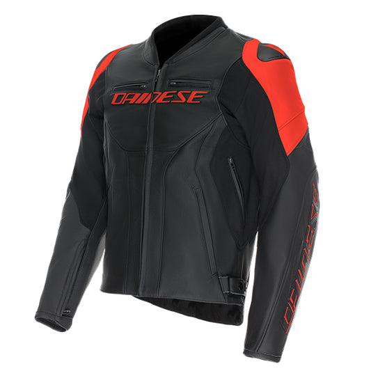 Dainese Racing 5 Leather Jacket - Black / Black / Red Fluo