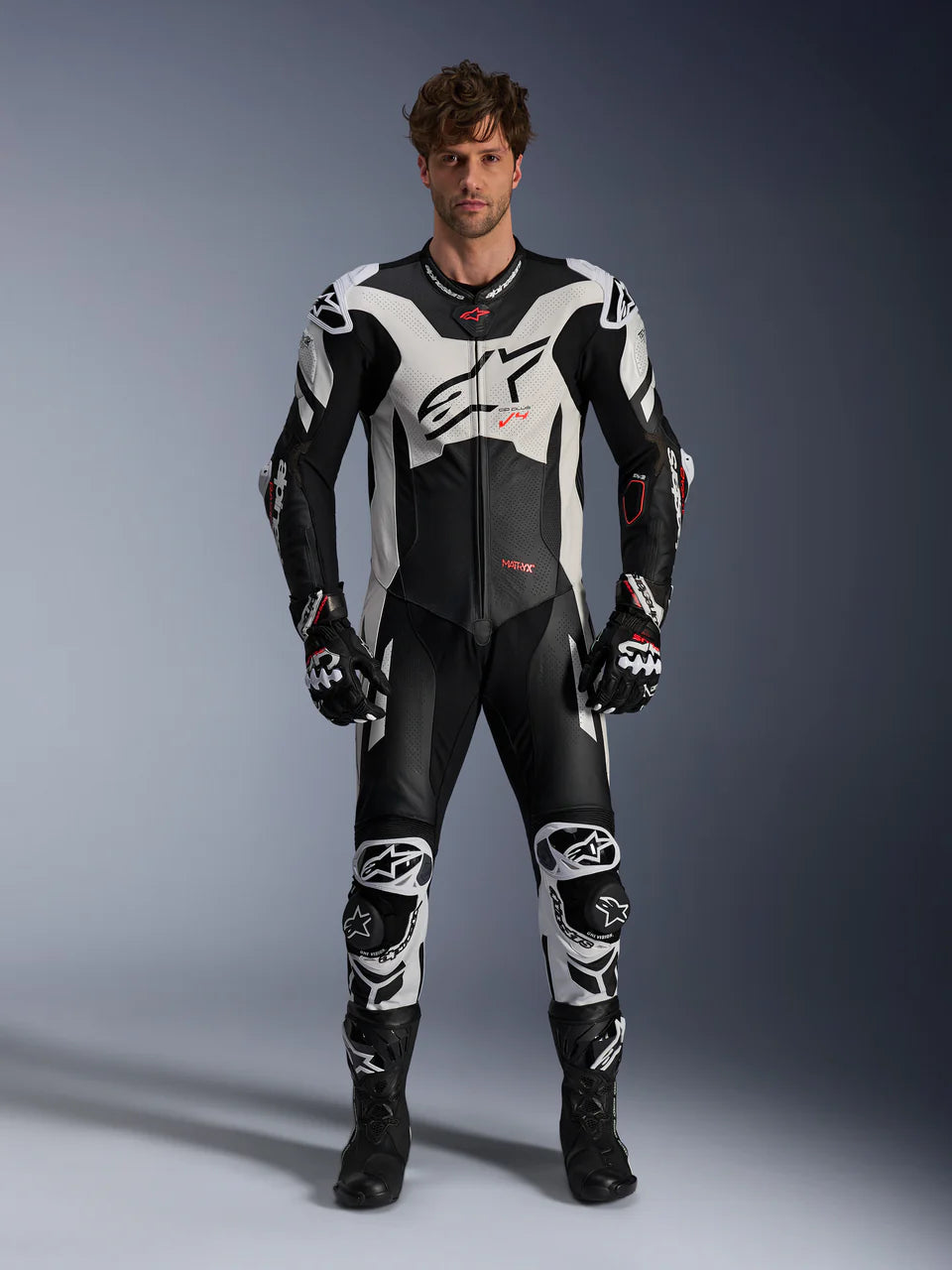 Alpinestars GP Plus V4 Sprint 1 Piece Leather Suit - Black / White / Red / Fluo
