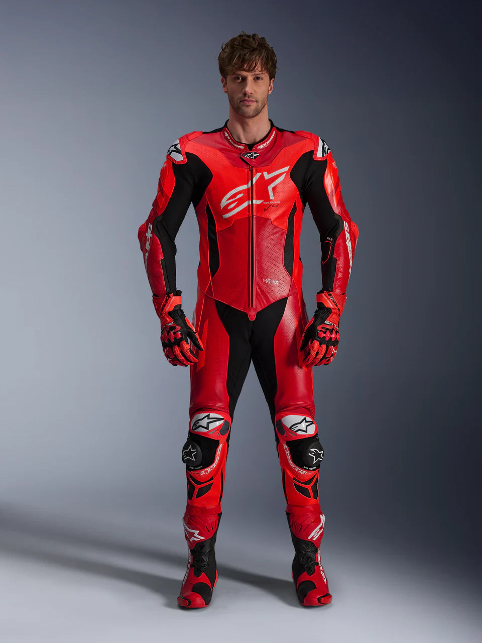 Alpinestars GP Plus V4 Sprint 1 Piece Leather Suit - Red / Fluo / Mid Red / White