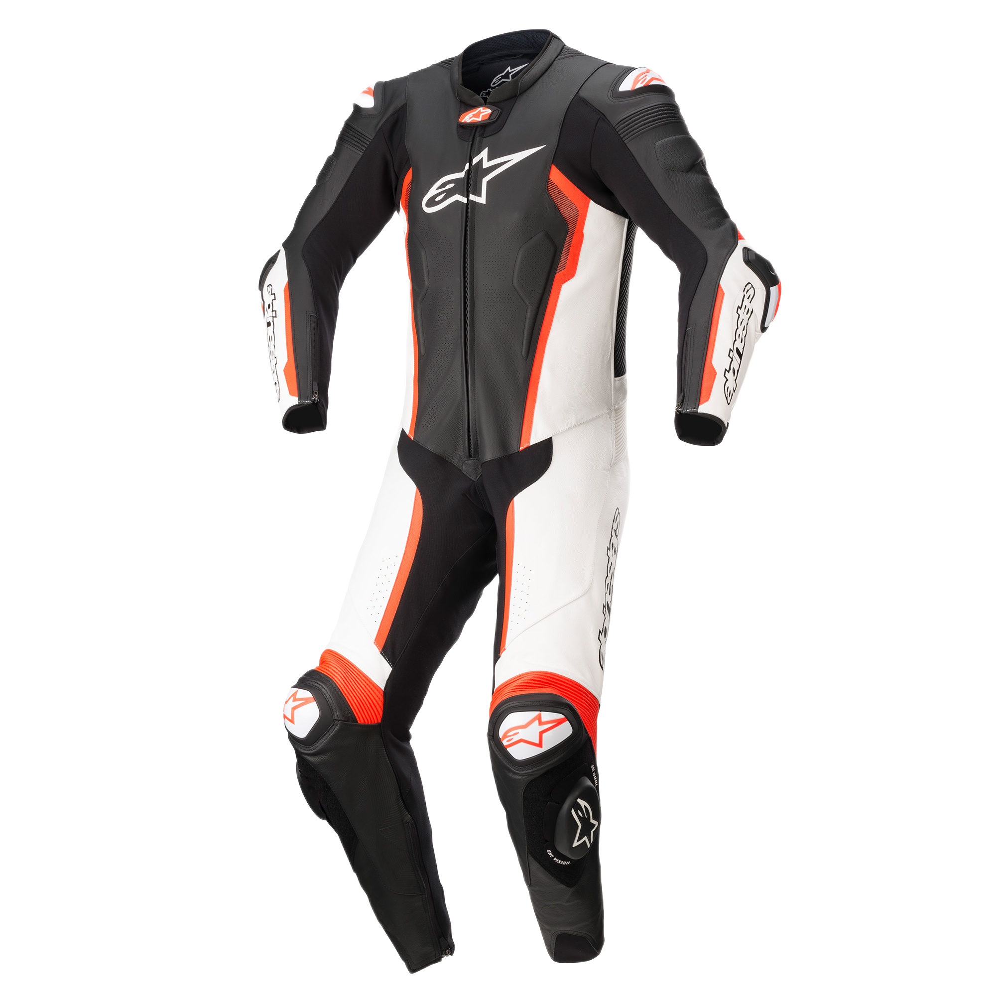 Alpinestars Missile V2 Leather 1 Piece Suit - Black / White / Red Fluo