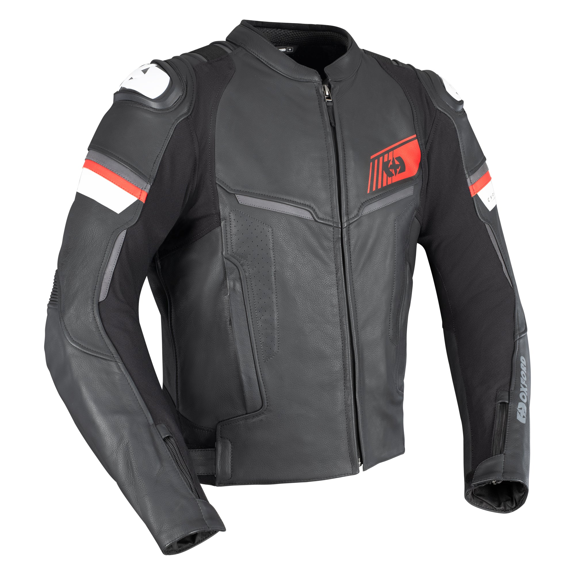 Oxford Cypher 1.0 Leather Mens Jacket - Black / White / Red – Mega