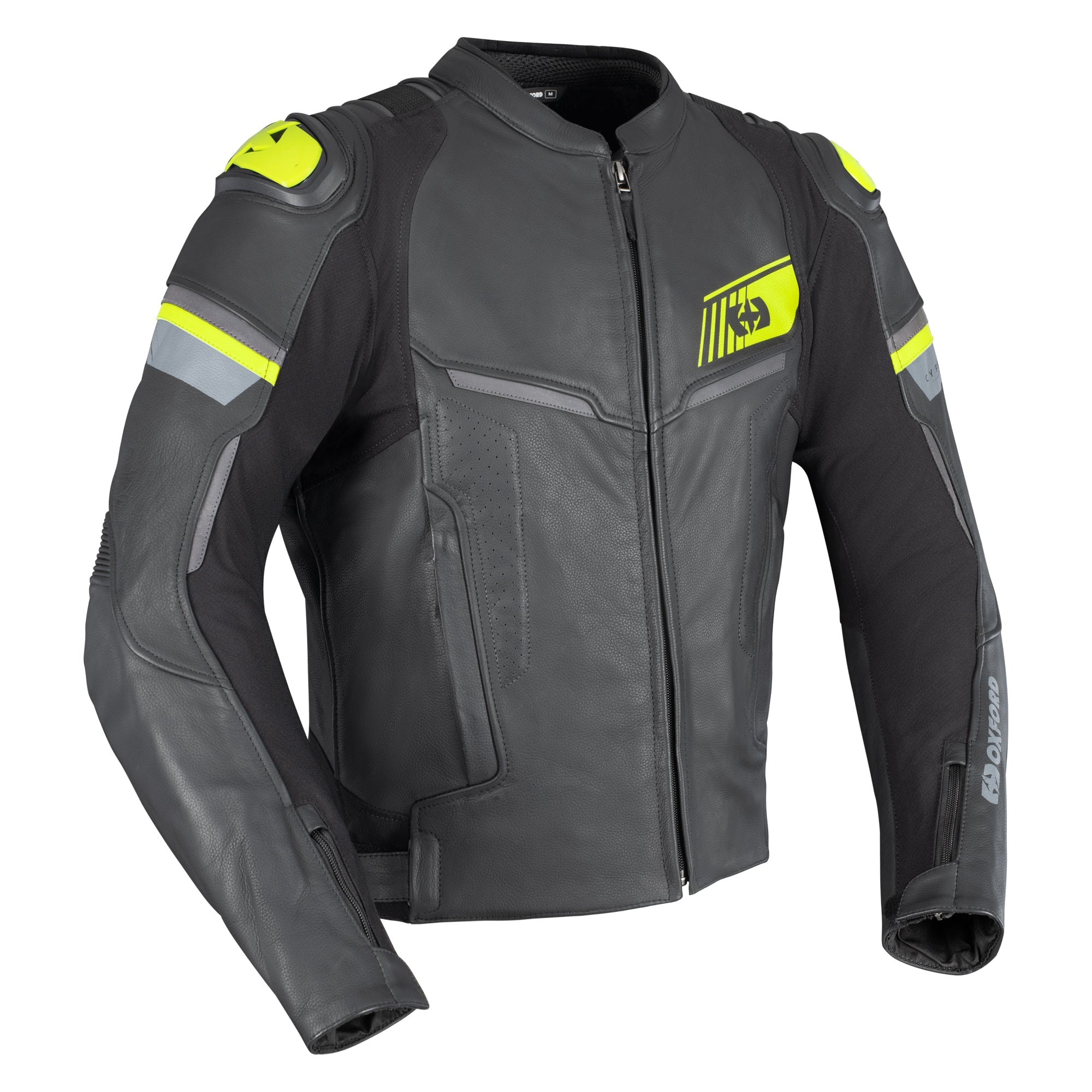 Oxford Cypher 1.0 Mens Leather Jacket - Black / Yellow