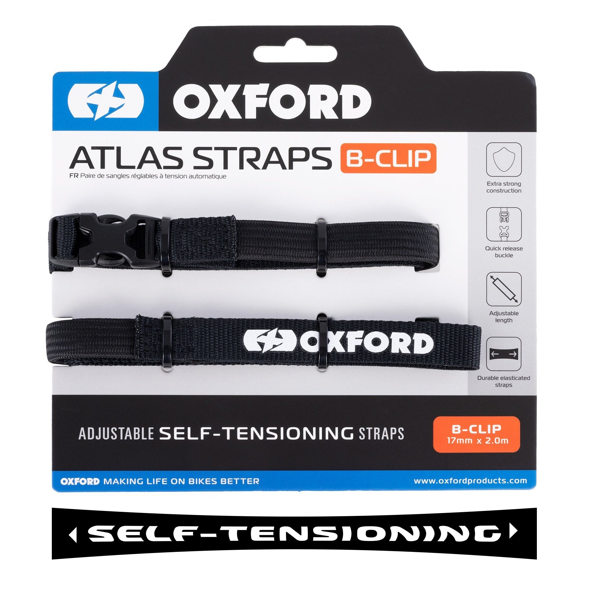 Oxford Atlas B-Clip 17mm x 2.0M Black (Pair)
