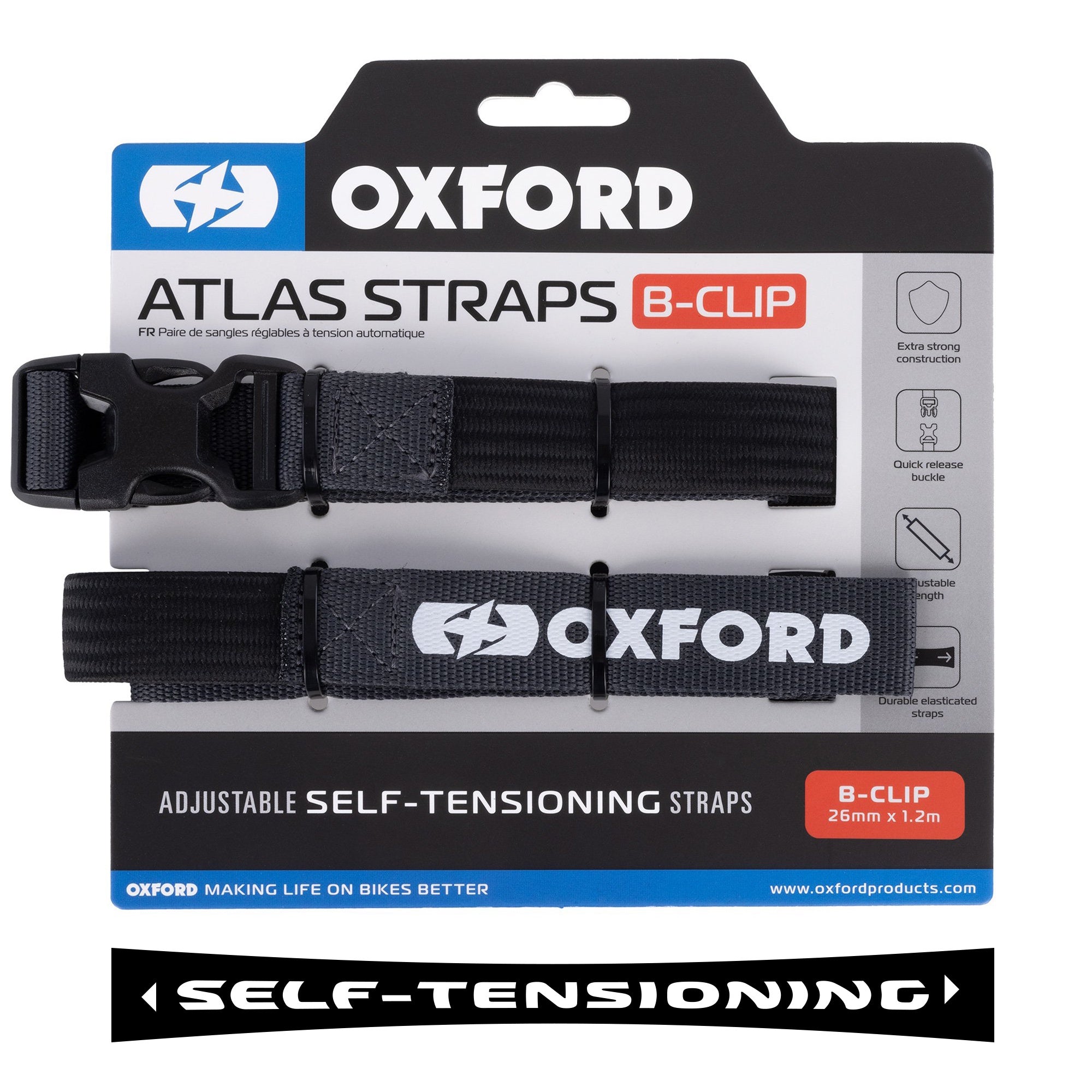 Oxford Atlas B-Clip 26mm x 1.2M Asphalt (Pair)