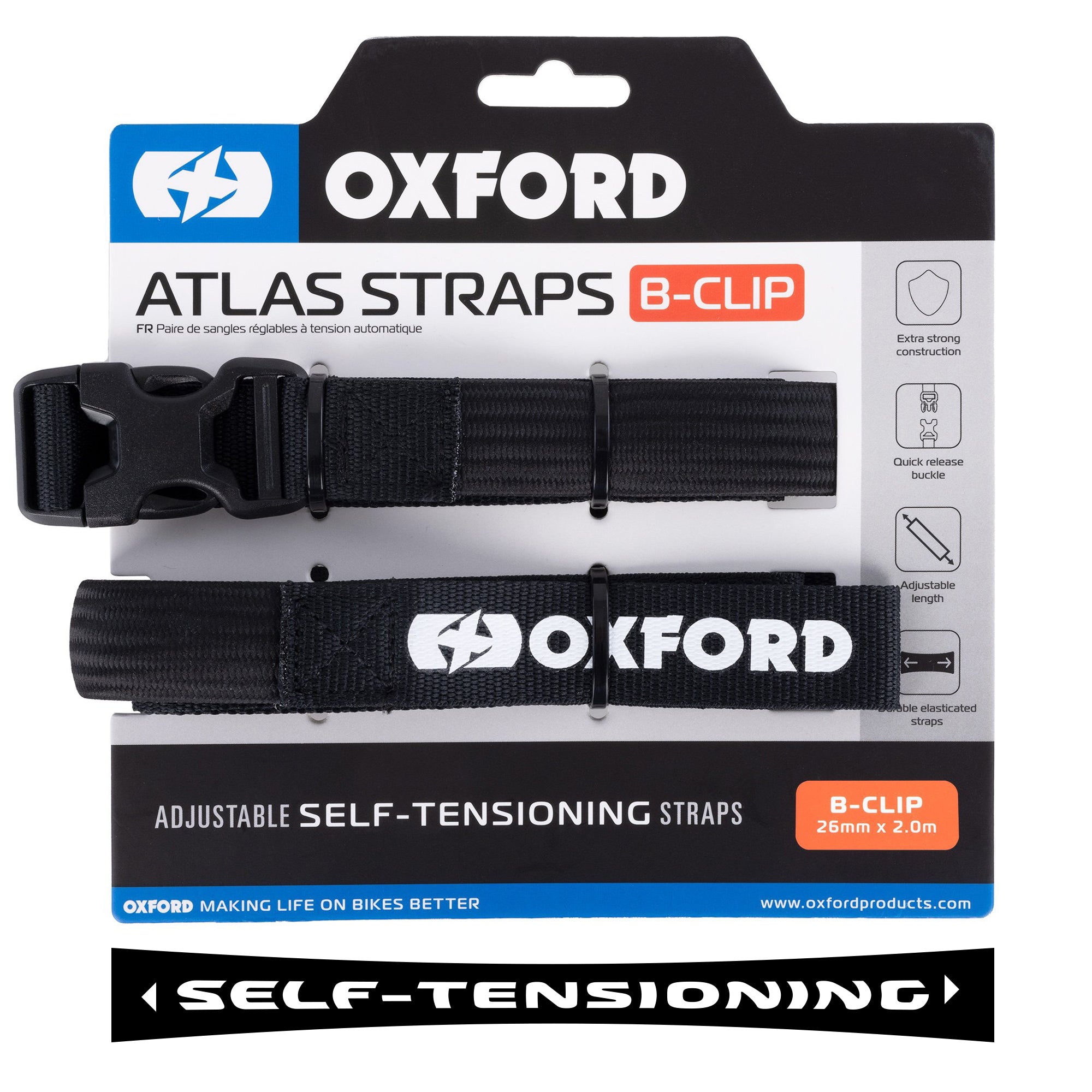 Oxford Atlas B-Clip 26mm x 2.0M Black (Pair)
