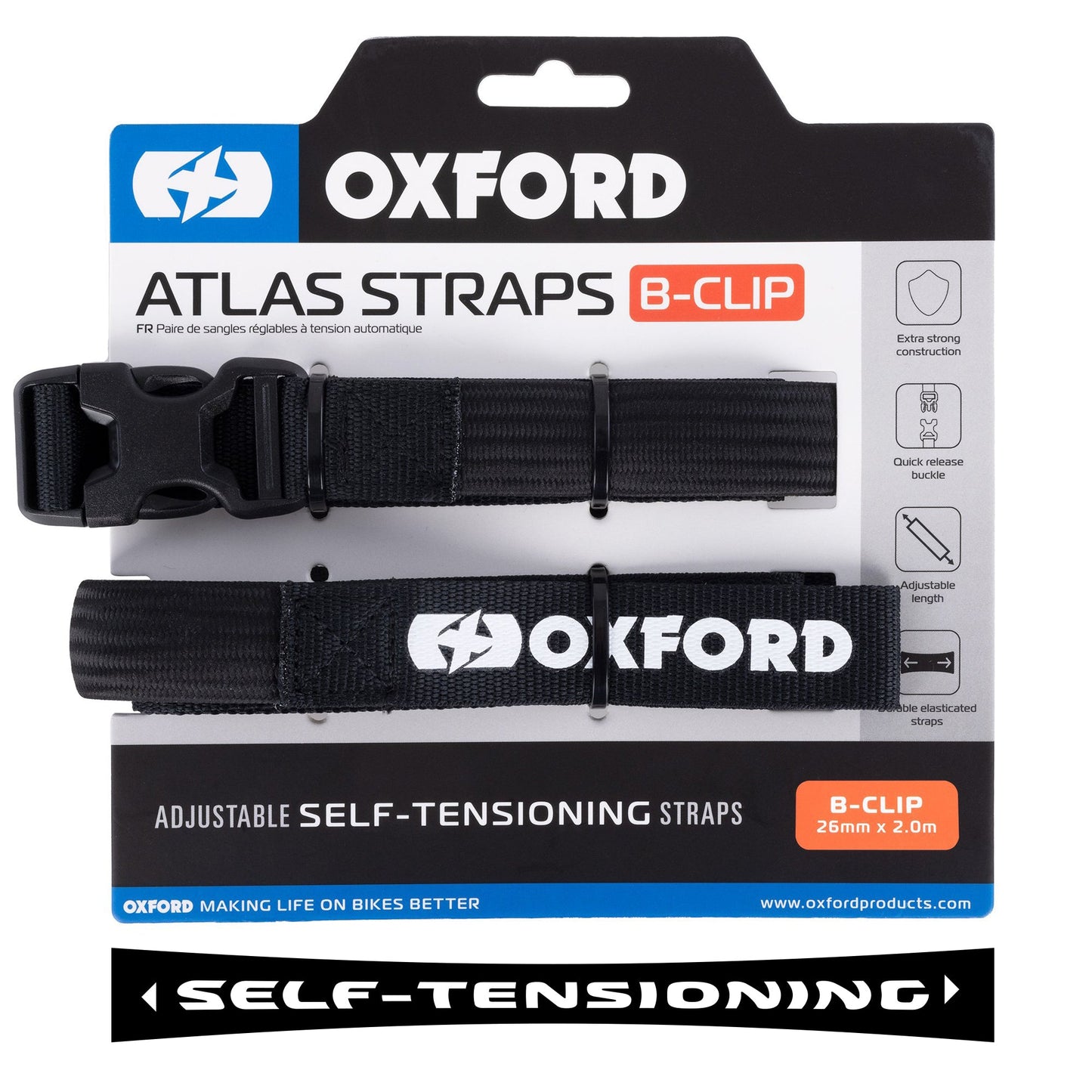 Oxford Atlas B-Clip 26mm x 2.0M Black (Pair)