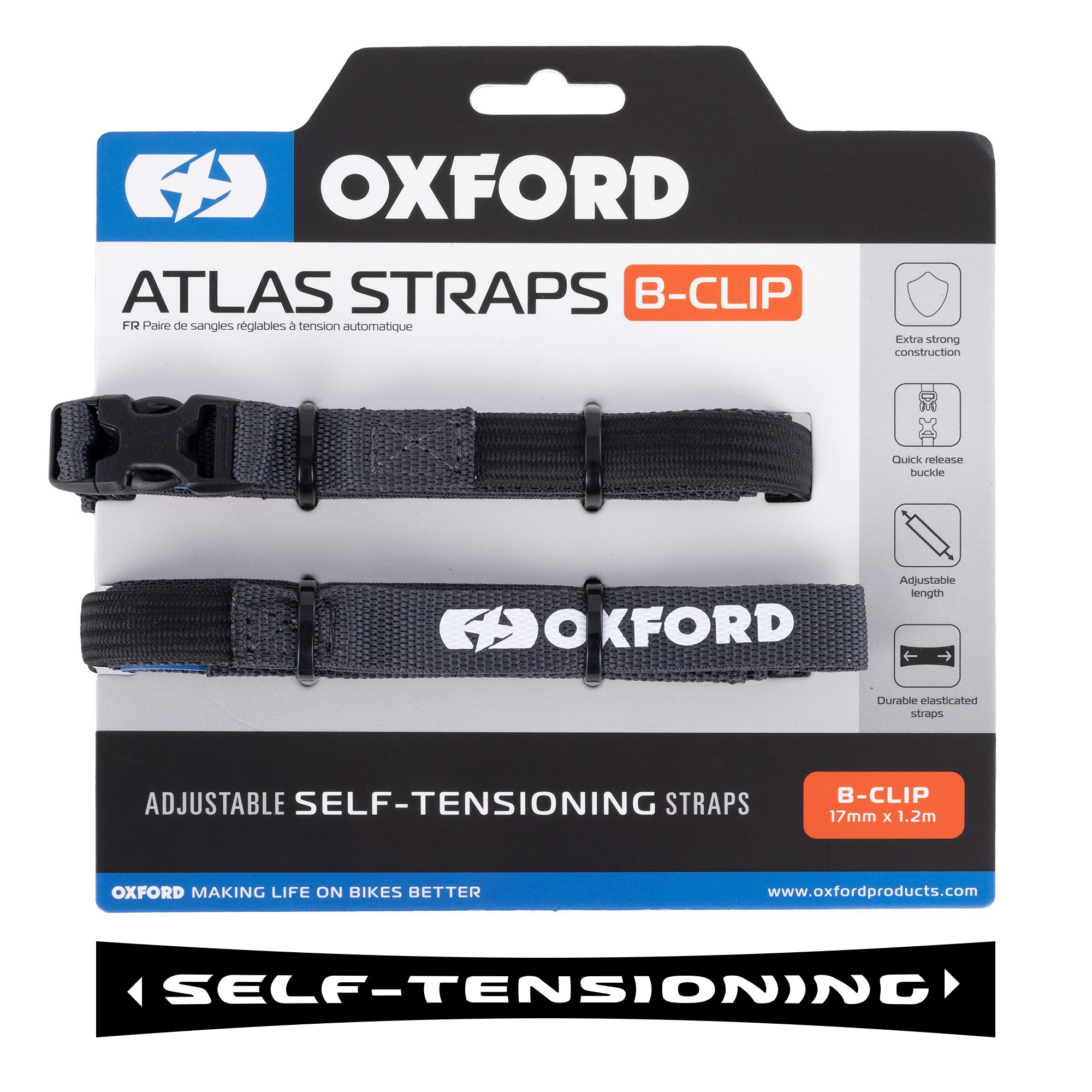 Oxford Atlas B-Clip 17mm x 1.2M Asphalt (Pair)
