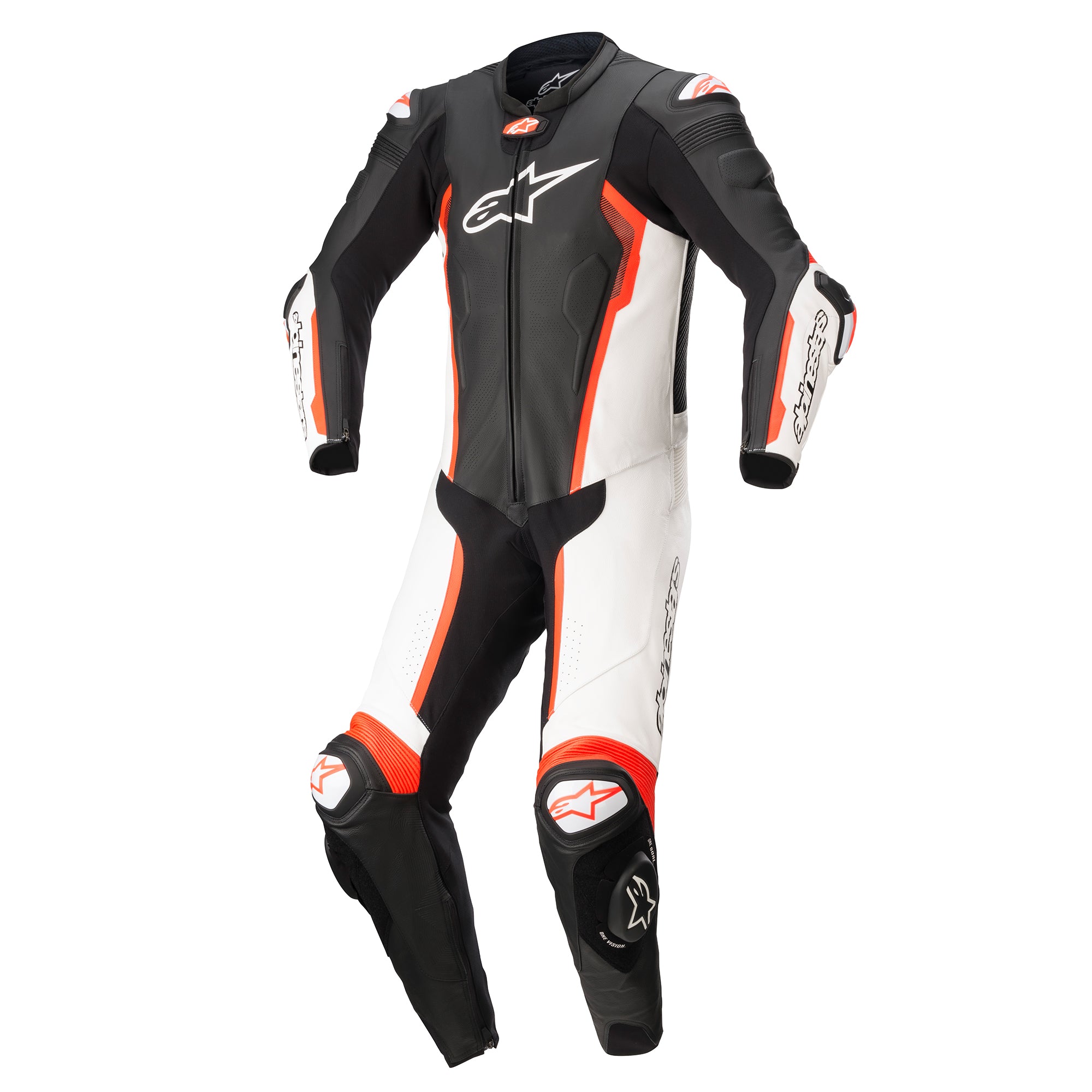 Alpinestars Missile V2 Leather 1 Piece Suit - Black / White / Red Fluo
