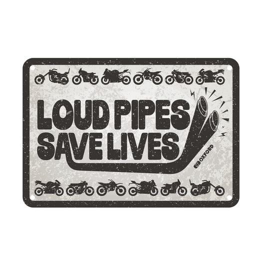 Oxford Garage Metal Sign: Loud Pipes Save Lives