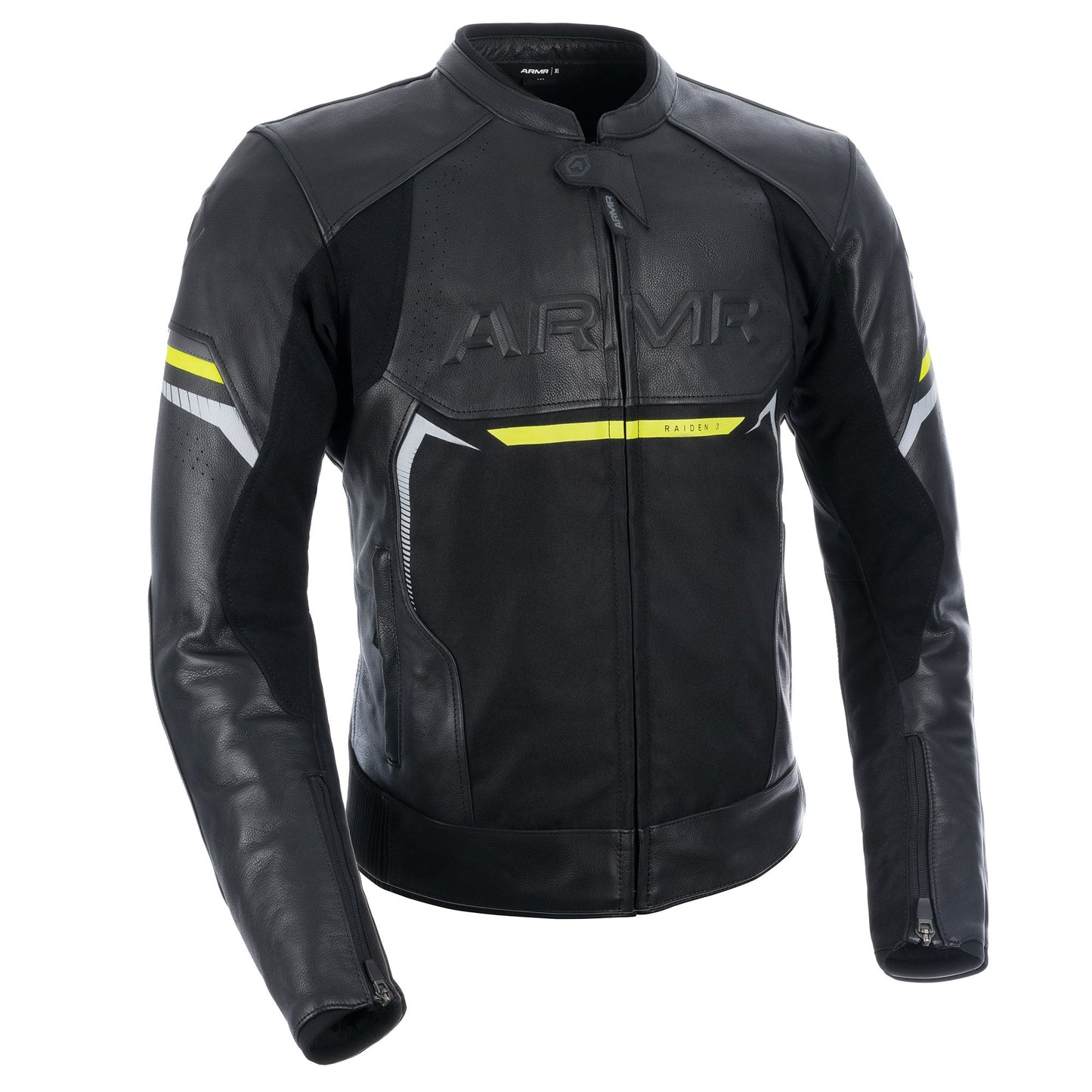 ARMR Raiden 3.0 Mens Leather Jacket - Black / Flo Yellow