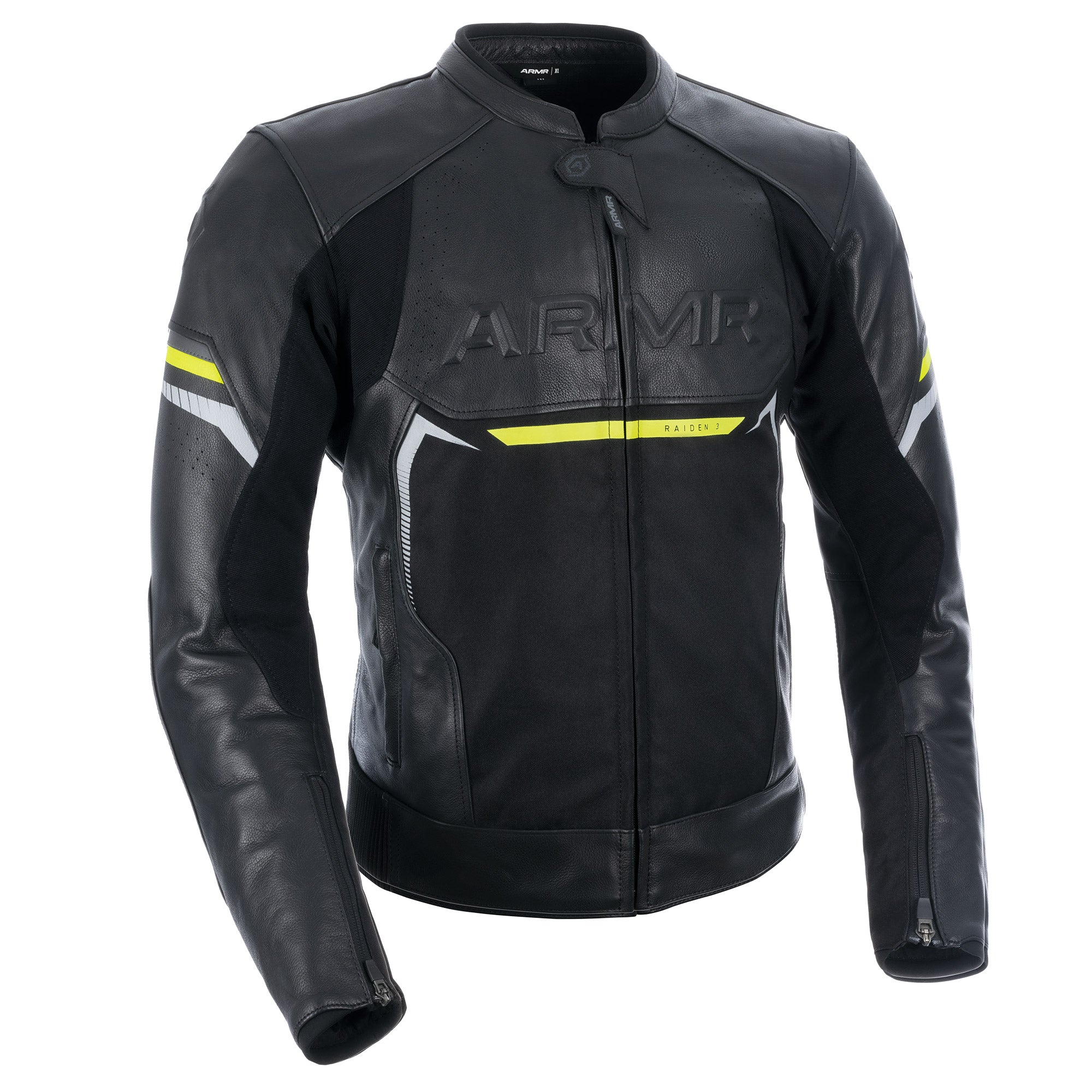 ARMR Raiden 3.0 Mens Leather Jacket - Black / Flo Yellow