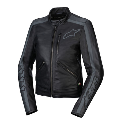 Alpinestars Stella Dyno Leather Jacket - Black Tar / Grey Dark Grey