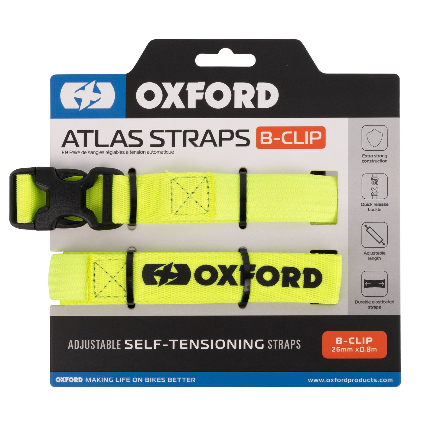 Oxford Atlas B-Clip 26mm x0.8M FluorescentYellow(Pair)