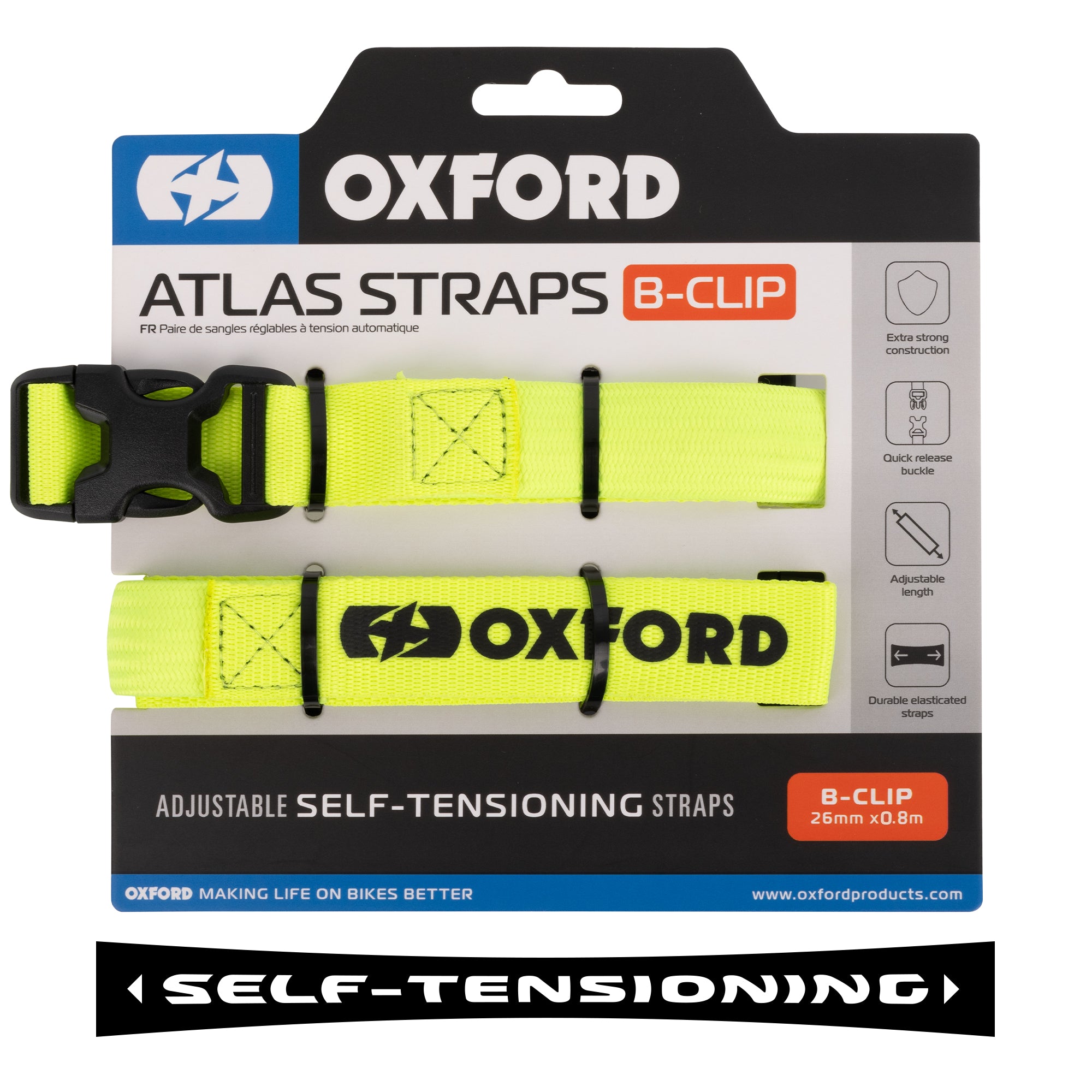 Oxford Atlas B-Clip 26mm x0.8M FluorescentYellow(Pair)