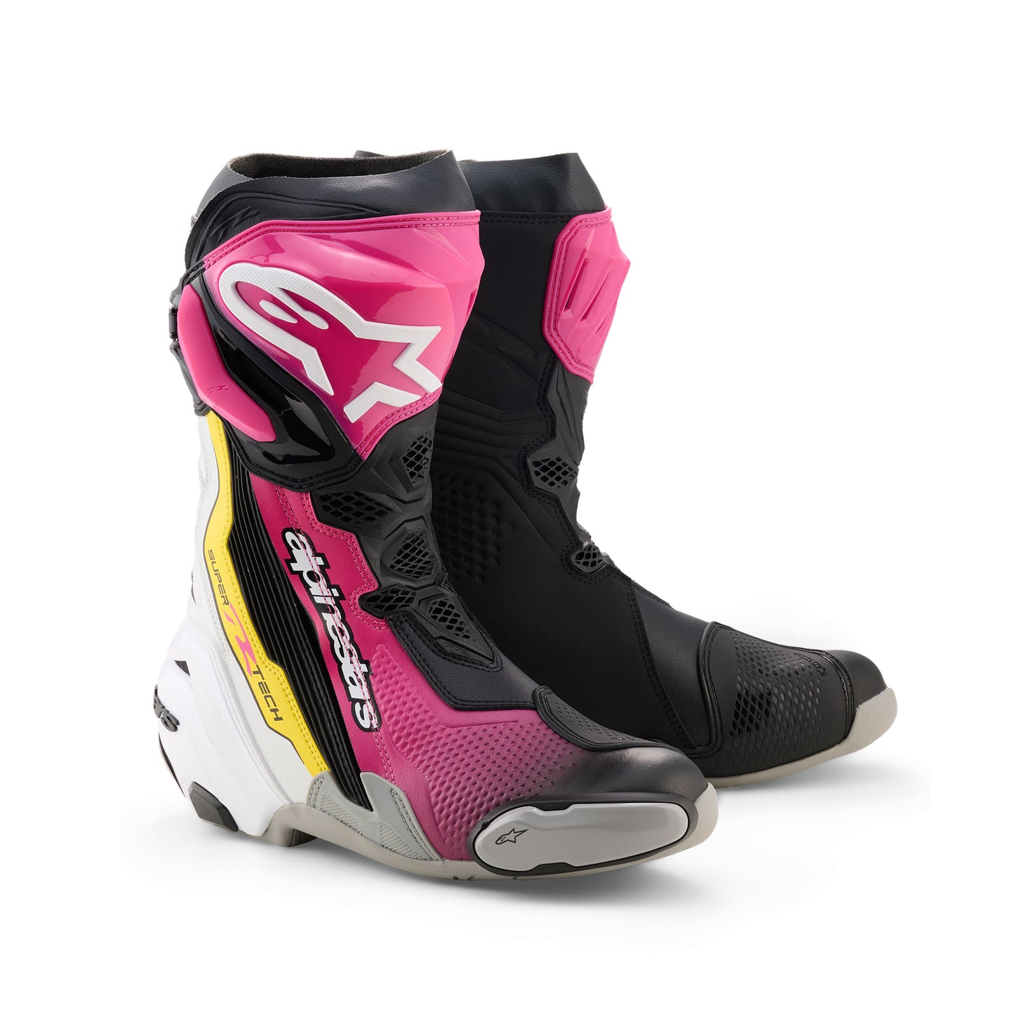 Alpinestars Supertech R Leather Race Boots - Black / Magenta / White / Yellow