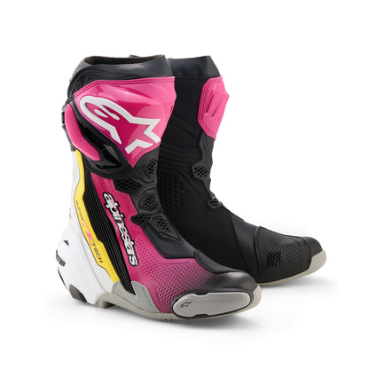 Alpinestars Supertech R Leather Race Boots - Black / Magenta / White / Yellow