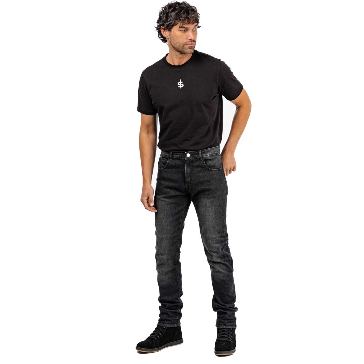 Spada Drifter CE Mens Jeans Short Leg Washed Black