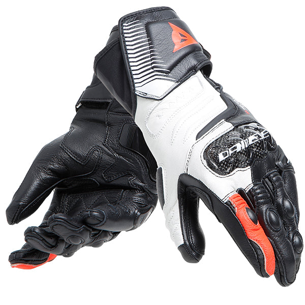 Dainese Carbon 4 Long Ladies Leather Gloves - Black / White / Fluo-Red