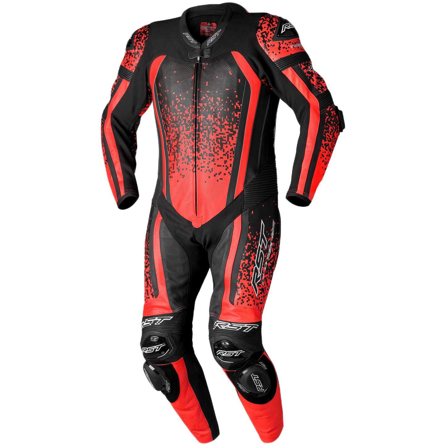 RST Pro Series Evo Airbag CE Mens Leather Suit - Flo Red / Black / Flo Red