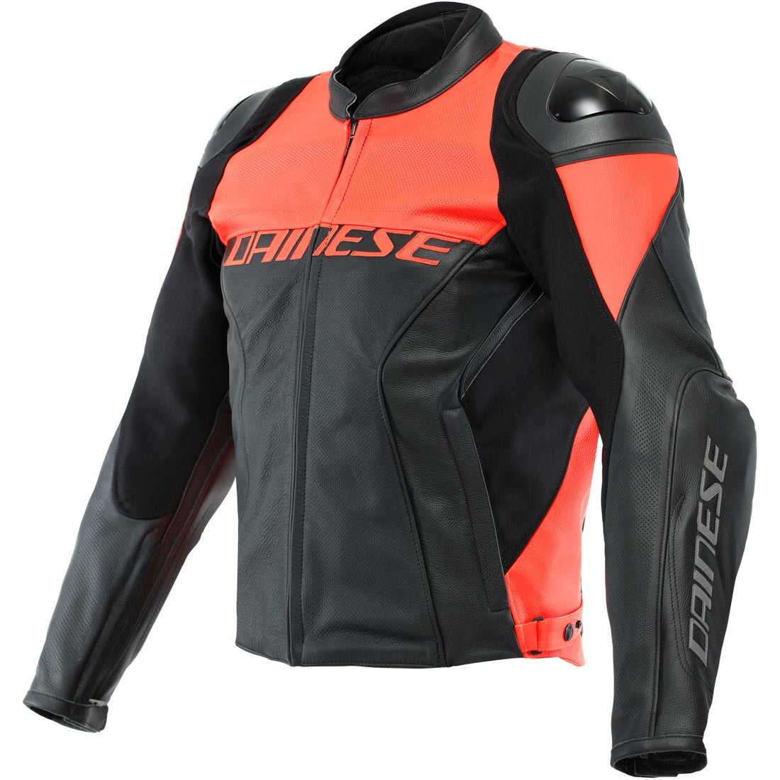 Dainese Racing 4 Leather Jacket - Black / Fluo Red