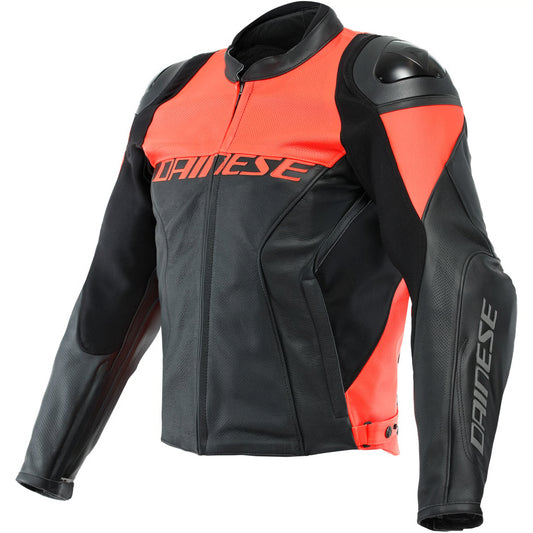 Dainese Racing 4 Leather Jacket - Black / Fluo Red