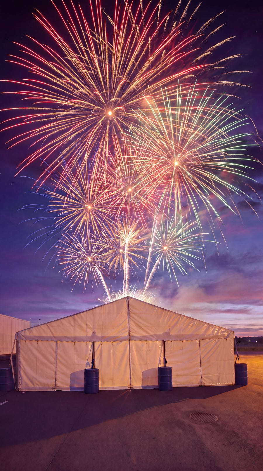 Fireworks over the sale marquee at Mega Motorcycle Store