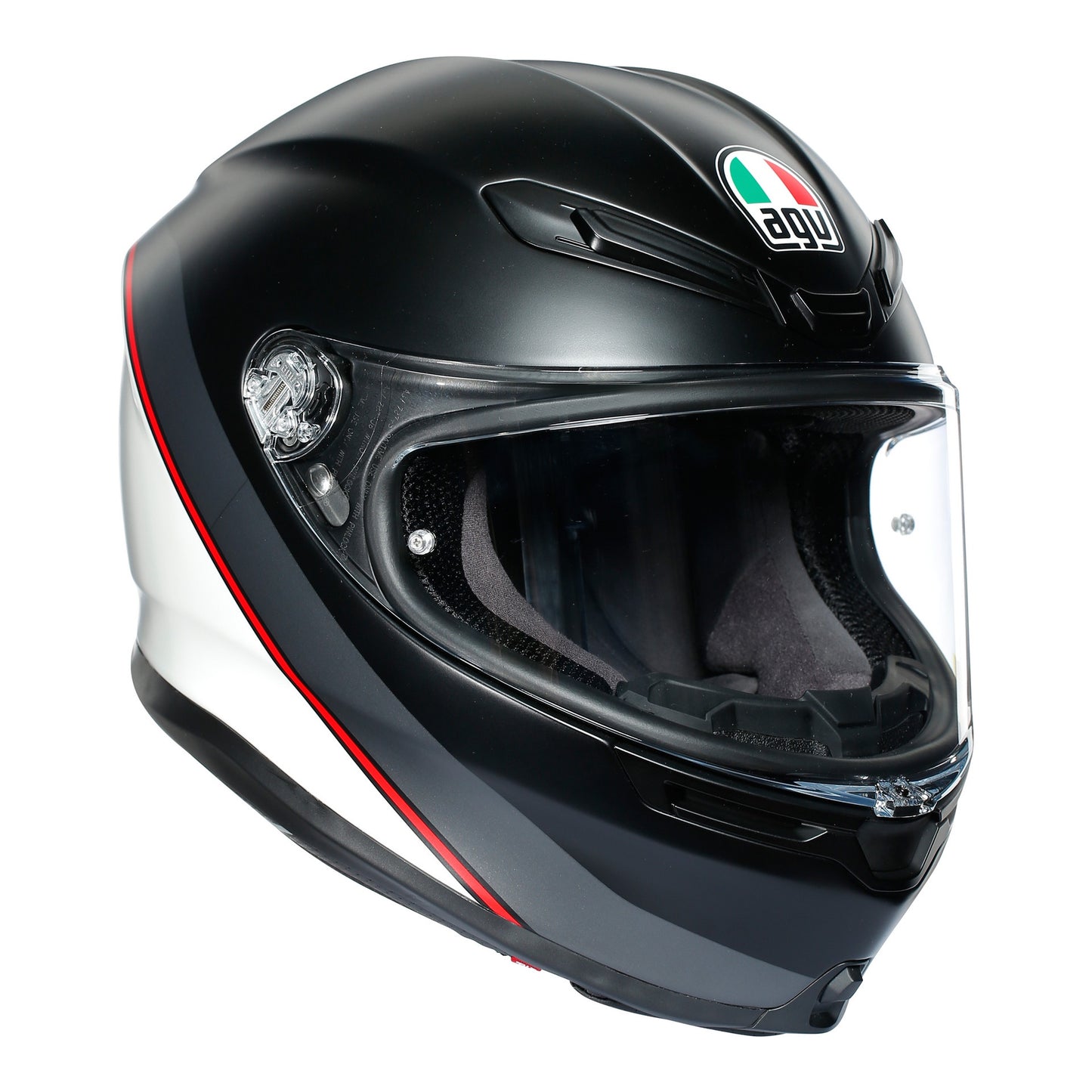 AGV K6 Full Face Helmet - Minimal Pure Matt Black / White / Red .