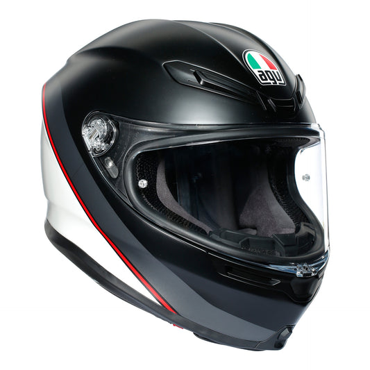 AGV K6 Full Face Helmet - Minimal Pure Matt Black / White / Red .