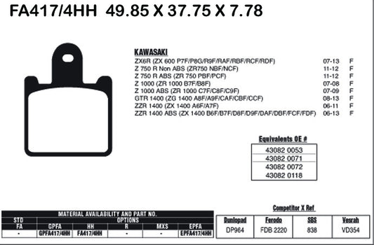 EBC Brake Pads FA417 / 4HH (4 Pcs Per Set)