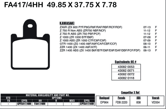 EBC Brake Pads FA417 / 4HH (4 Pcs Per Set)