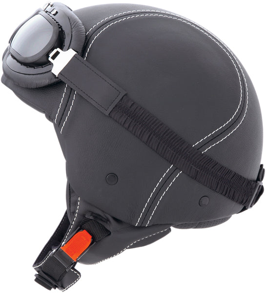 CABERG Jet Century Black Leather Helmet