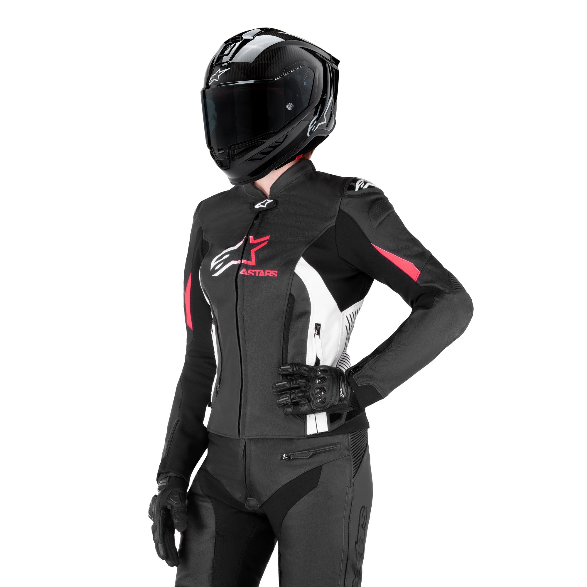 Stella GP Plus V4 Leather Jacket - Black / White / Diva Pink