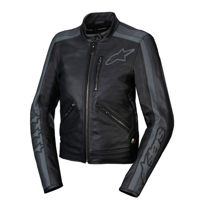 Alpinestars Stella Dyno Leather Jacket - Black Tar / Grey Dark Grey